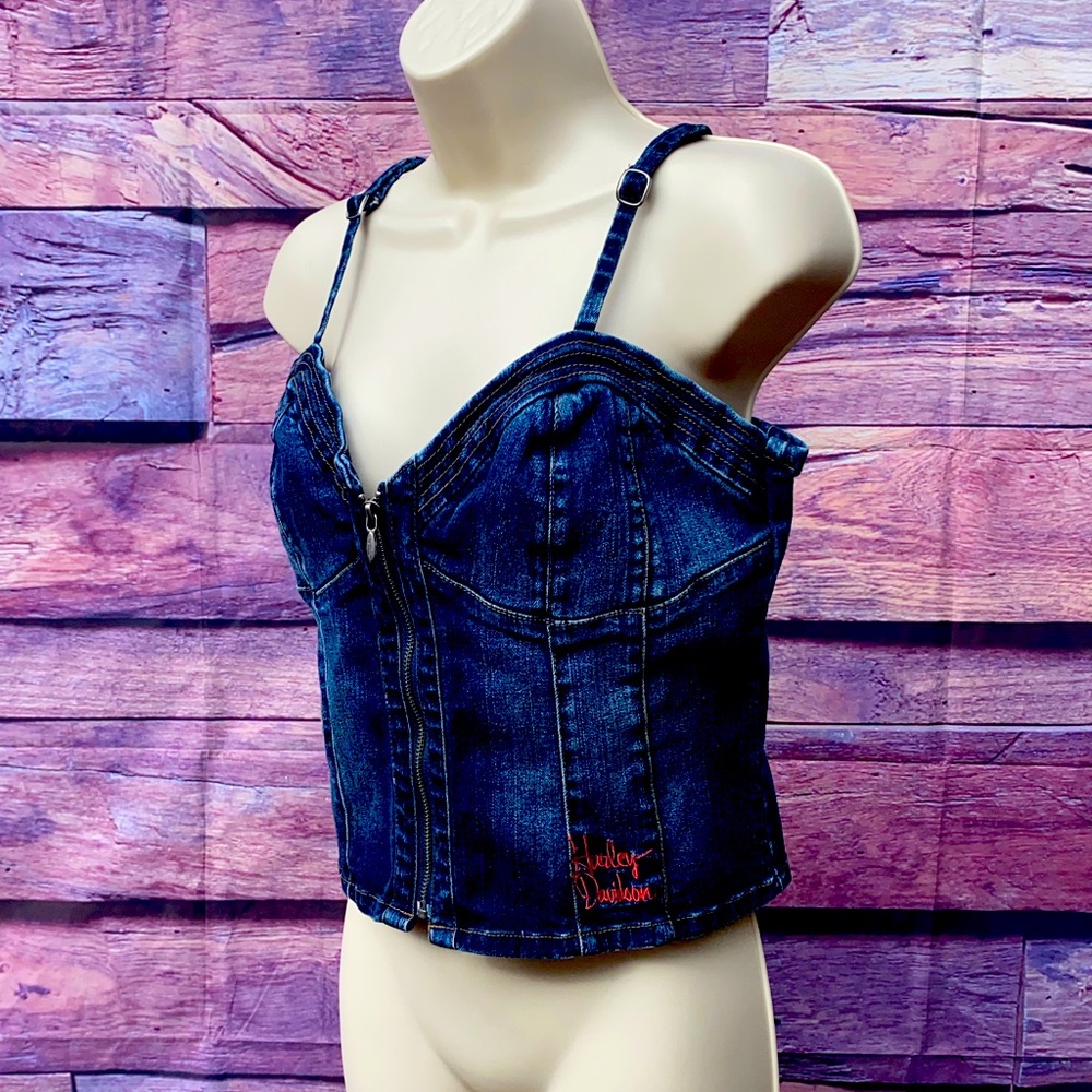 Harley-Davidson Dark Blue Denim Crop Top - Picture 2 of 9